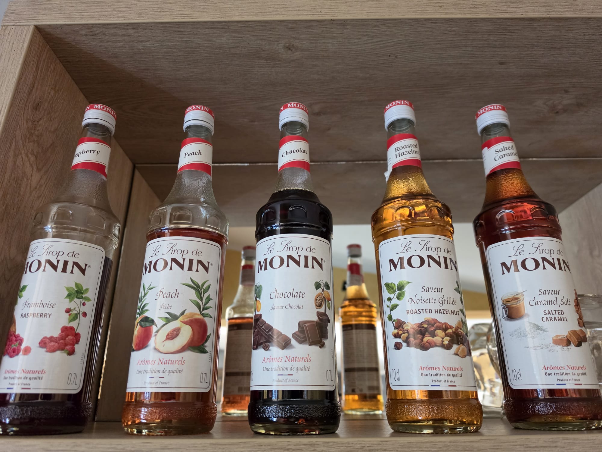 Top view latte art on wooden table